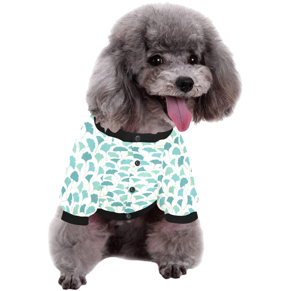 Green ginkgo leaves pattern All Over Print Pet Dog Round Neck Fuzzy Shirt