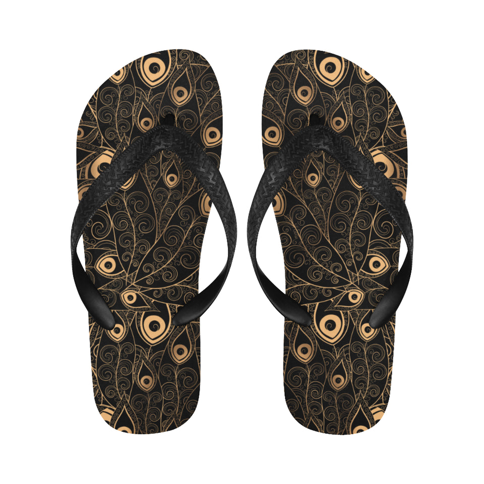 Gold peacock feather pattern Unisex Flip Flops