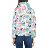 Toucan tropical flower leave pattern Women's Padded Hooded Jacket