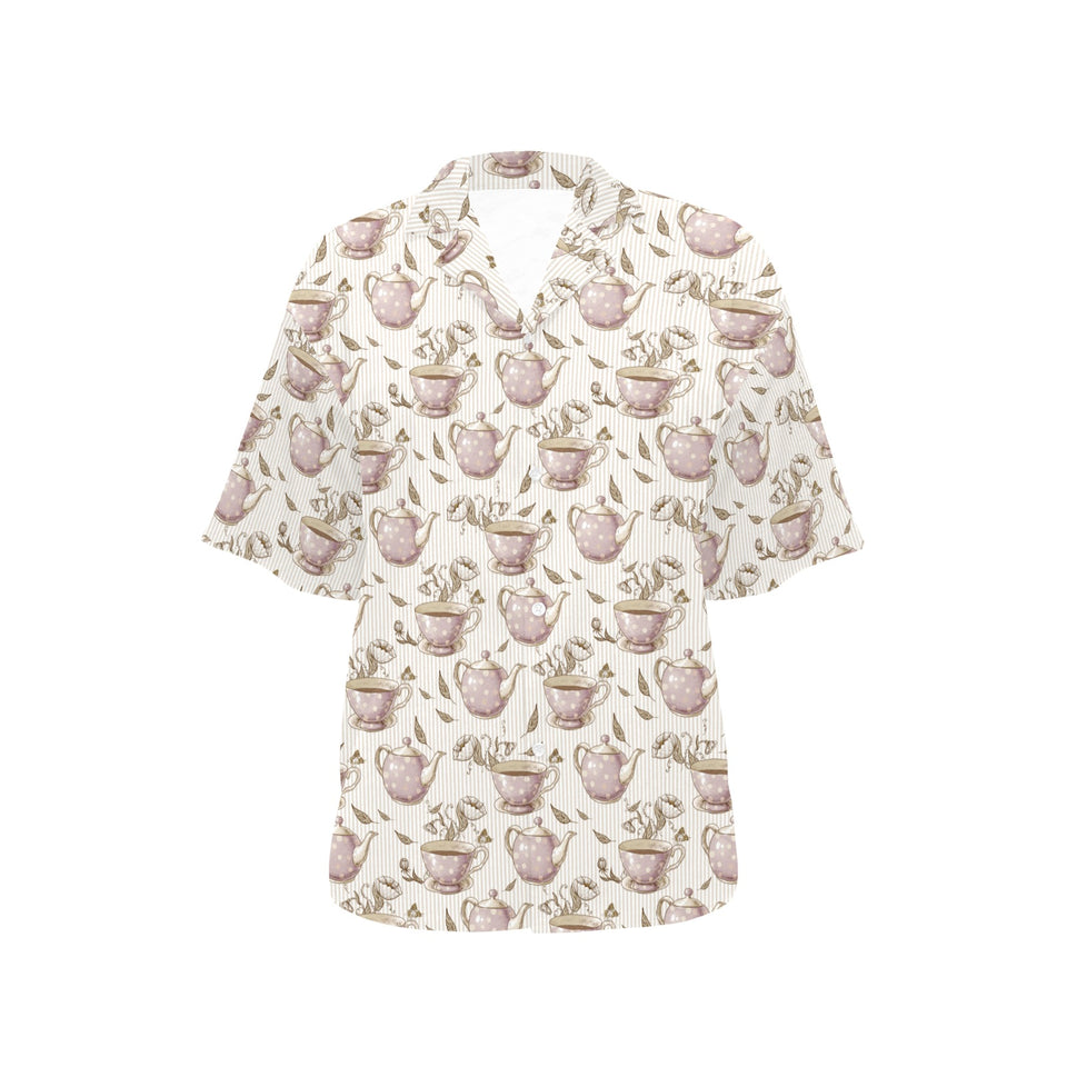 Tea pots Pattern Print Design 03 Women's All Over Print Hawaiian Shirt