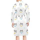 Cute Siberian Husky pattern Men's Long Sleeve Belted Night Robe