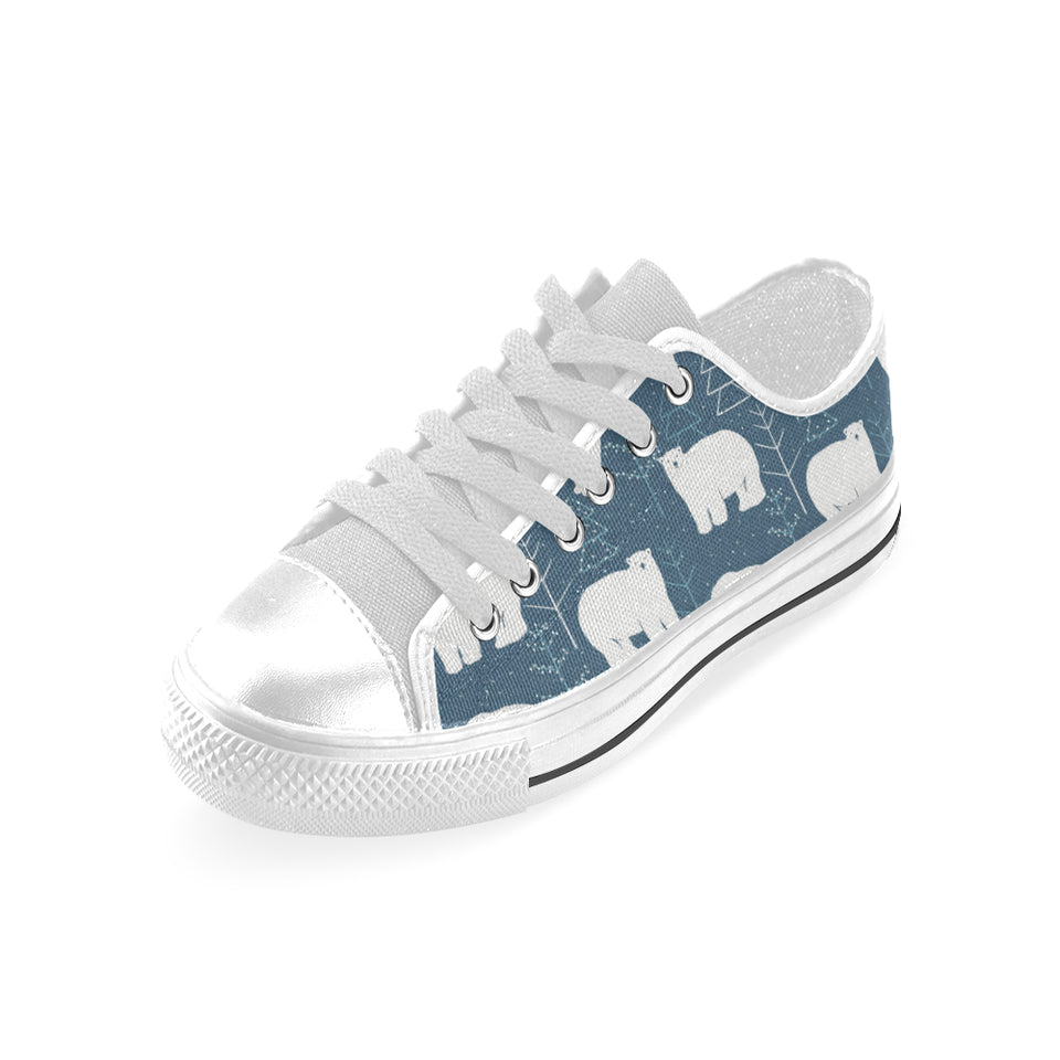 polar bear mother her child pattern Men's Low Top Shoes White