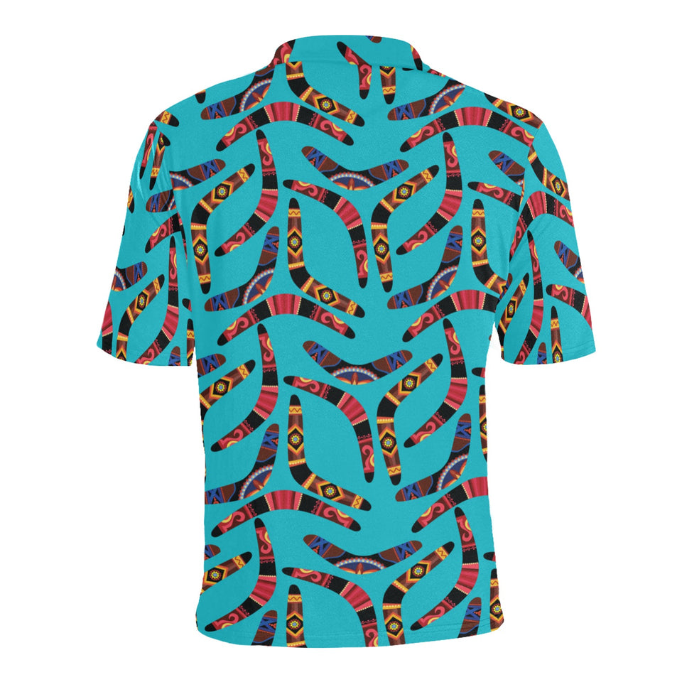 Boomerang Australian aboriginal ornament blue back Men's All Over Print Polo Shirt