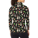 Raccoon watermelon pattern Women's Long Sleeve Polo Shirt