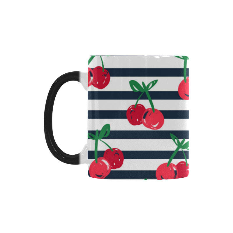 Hand drawn cherry pattern striped background Morphing Mug Heat Changing Mug