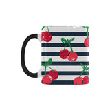Hand drawn cherry pattern striped background Morphing Mug Heat Changing Mug