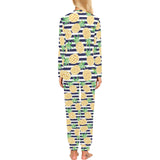 Pineapples pattern striped background Women's All Over Print Pajama Set