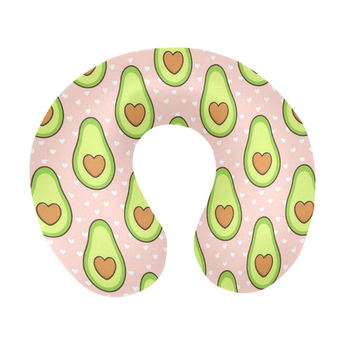 Avocado heart pink background U-Shaped Travel Neck Pillow