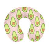 Avocado heart pink background U-Shaped Travel Neck Pillow