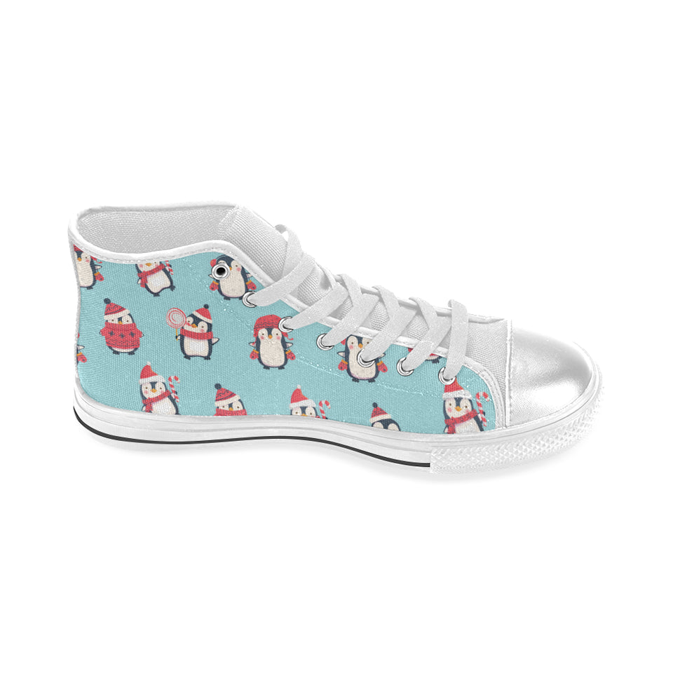 Cute penguin christmas  design pattern Women's High Top Canvas Shoes White