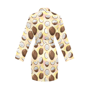 Coconut Pattern Print Design 05 Women's Long Sleeve Belted Night Robe
