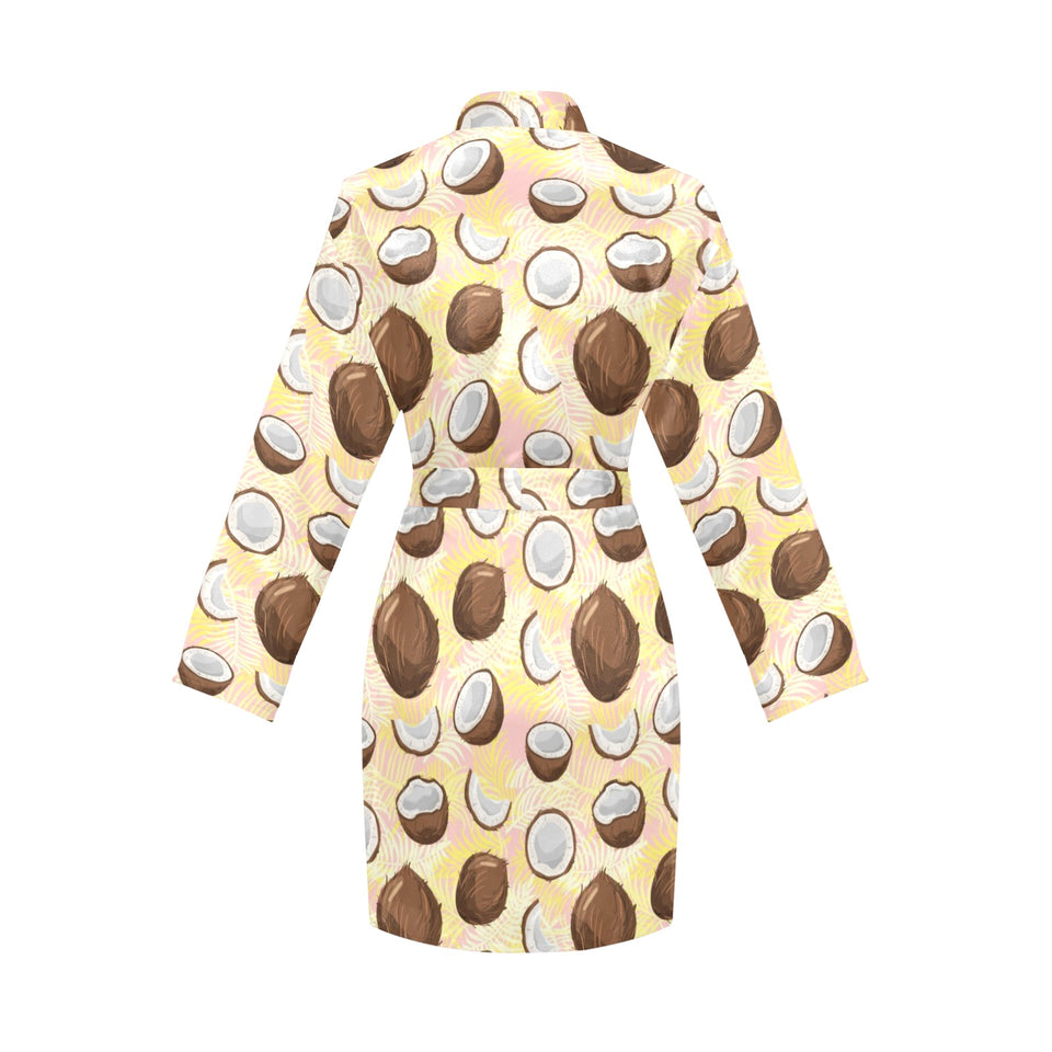 Coconut Pattern Print Design 05 Women's Long Sleeve Belted Night Robe