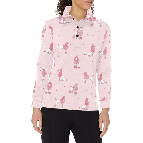 Poodle dog pink color theme Women's Long Sleeve Polo Shirt