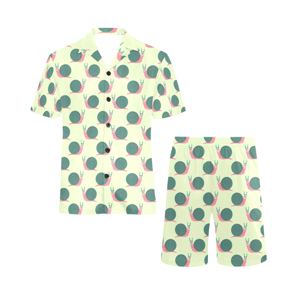 Snail Pattern Print Design 04 Men's V-Neck Short Pajama Set