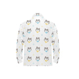 Cute Siberian Husky pattern Men's Long Sleeve Polo Shirt
