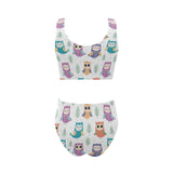 Cute owl pattern Chest Bowknot High Waisted Bikini Swimsuit