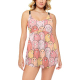 Pig Pattern Print Design 04 Chest Sexy Pleated Two Piece Swim Dress