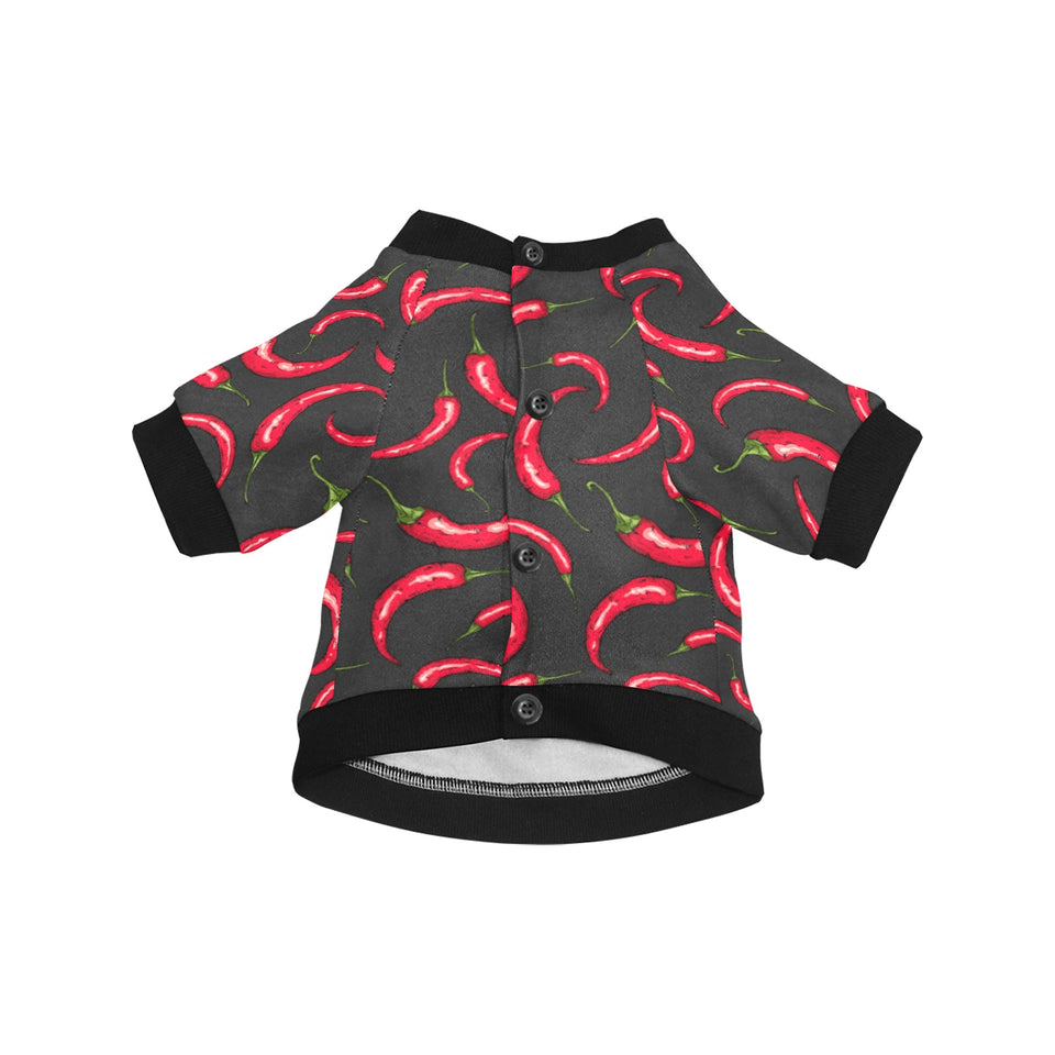 Chili peppers pattern black background All Over Print Pet Dog Round Neck Fuzzy Shirt