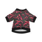 Chili peppers pattern black background All Over Print Pet Dog Round Neck Fuzzy Shirt