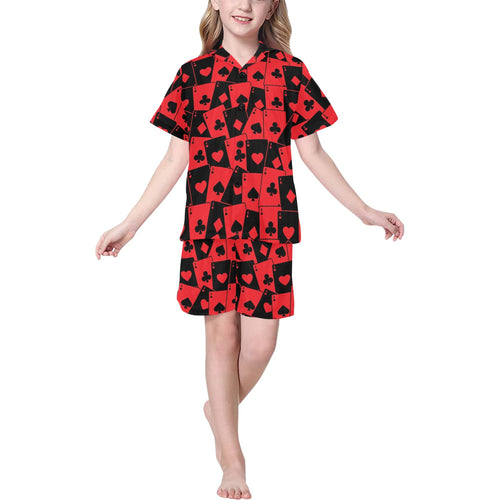 Casino Cards Suits Pattern Print Design 02 Kids' Boys' Girls' V-Neck Short Pajama Set