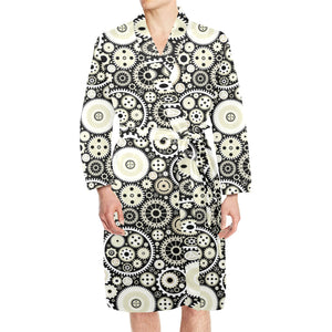 Gear Pattern Print Design 02 Men's Long Sleeve Belted Night Robe