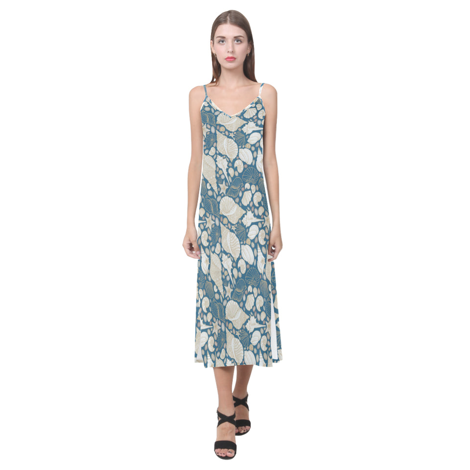 Sea turtle Polynesian Tribal design pattern V-Neck Open Fork Long Dress