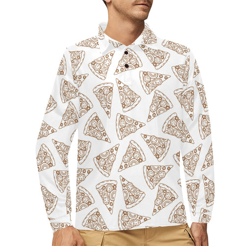 Hand drawn pizza pattern Men's Long Sleeve Polo Shirt