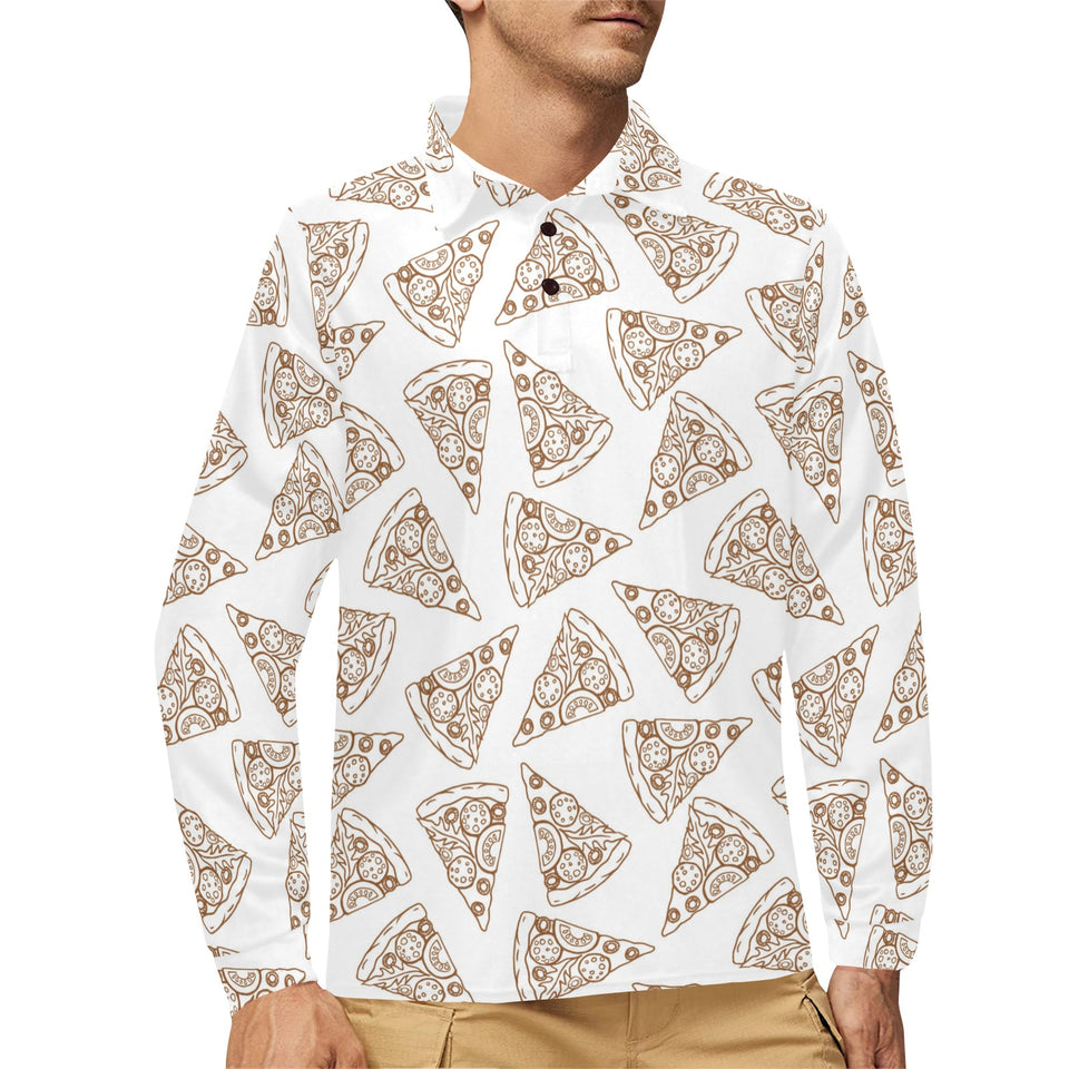 Hand drawn pizza pattern Men's Long Sleeve Polo Shirt