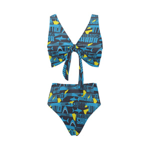 Shark dangerous Chest Bowknot High Waisted Bikini Swimsuit