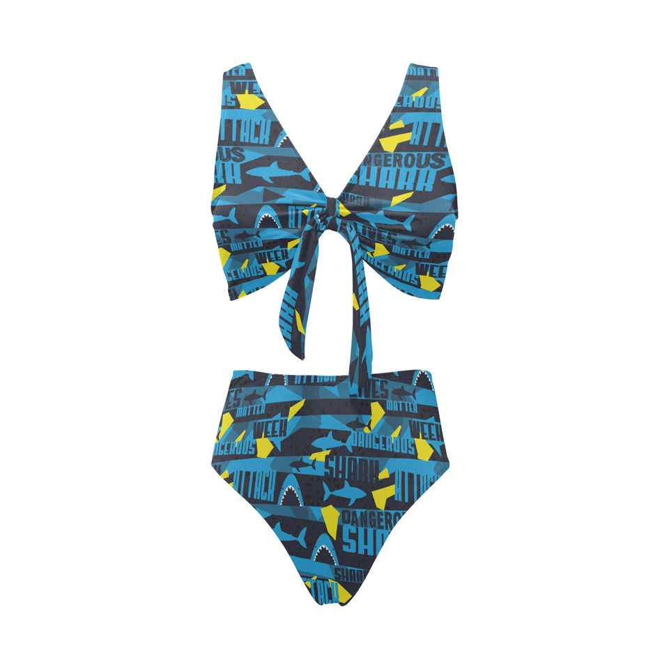 Shark dangerous Chest Bowknot High Waisted Bikini Swimsuit
