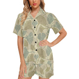 Ginkgo leaves design pattern Women's V-Neck Short Pajama Set