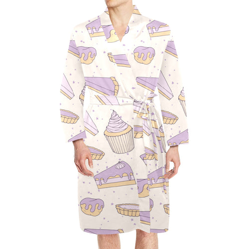 Cakes pies tarts muffins and eclairs purple bluebe Men's Long Sleeve Belted Night Robe