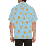 Brown cute pomeranian blue blackground Men's All Over Print Hawaiian Shirt