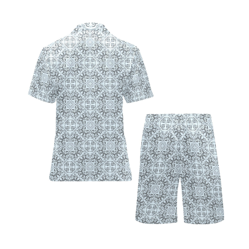 Traditional indian element pattern Men's V-Neck Short Pajama Set