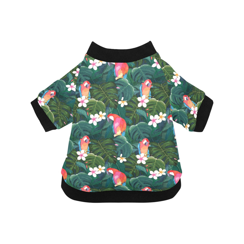 Parrot Palm tree leaves flower hibiscus pattern All Over Print Pet Dog Round Neck Fuzzy Shirt