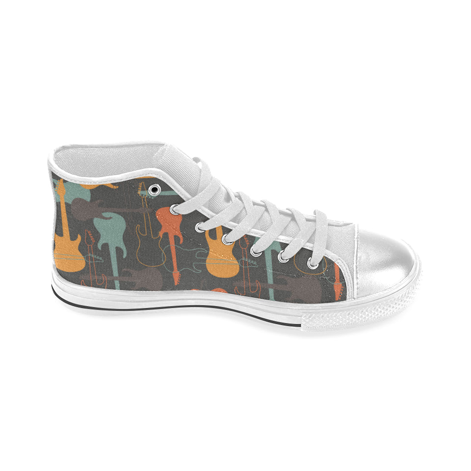 electric guitars pattern Women's High Top Canvas Shoes White