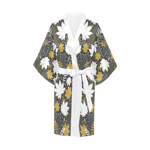 Beautiful gold autumn maple leaf pattern Women's Short Kimono Robe