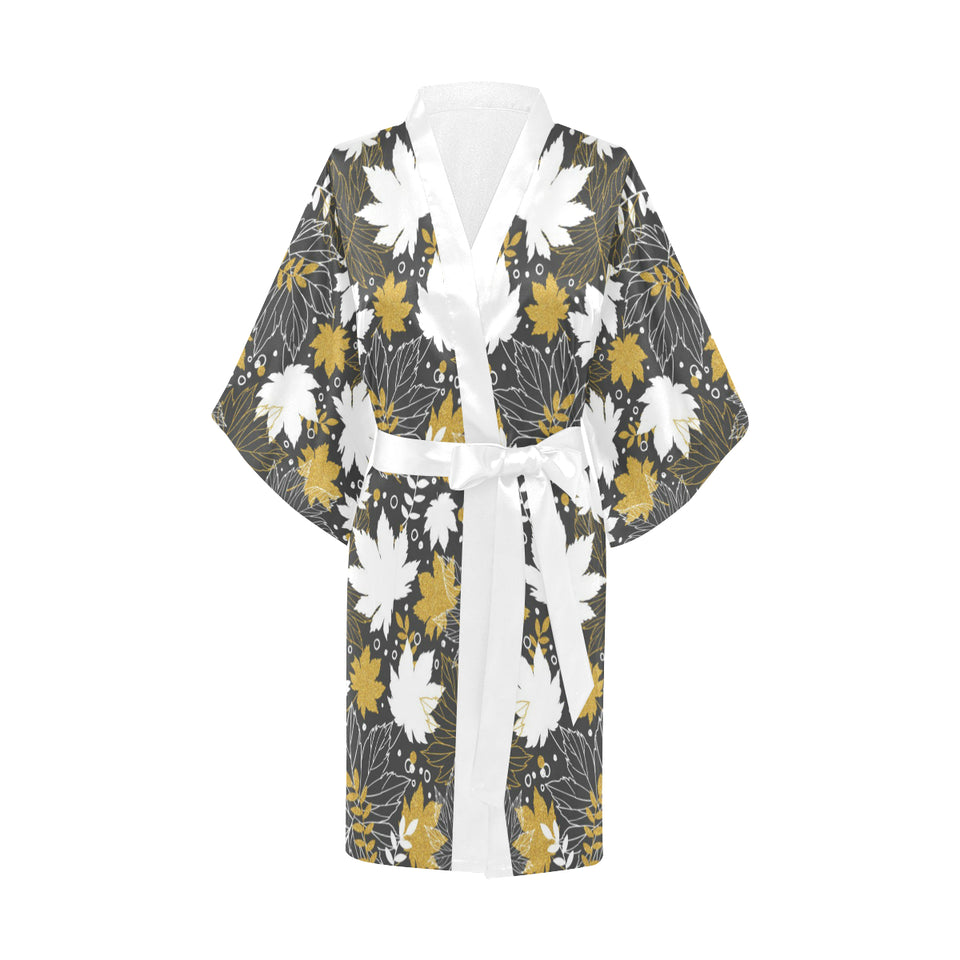 Beautiful gold autumn maple leaf pattern Women's Short Kimono Robe