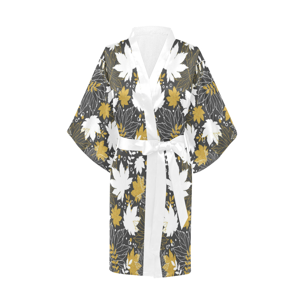 Beautiful gold autumn maple leaf pattern Women's Short Kimono Robe