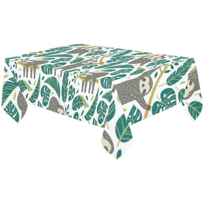 Cute sloths tropical palm leaves white background Tablecloth