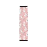 Cute white rabbit flower pink background Car Seat Belt Cover
