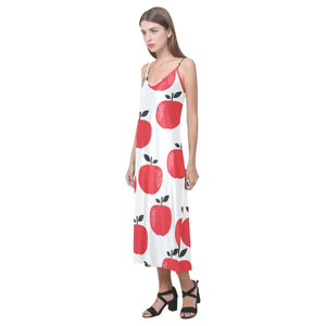 red apples white background V-Neck Open Fork Long Dress