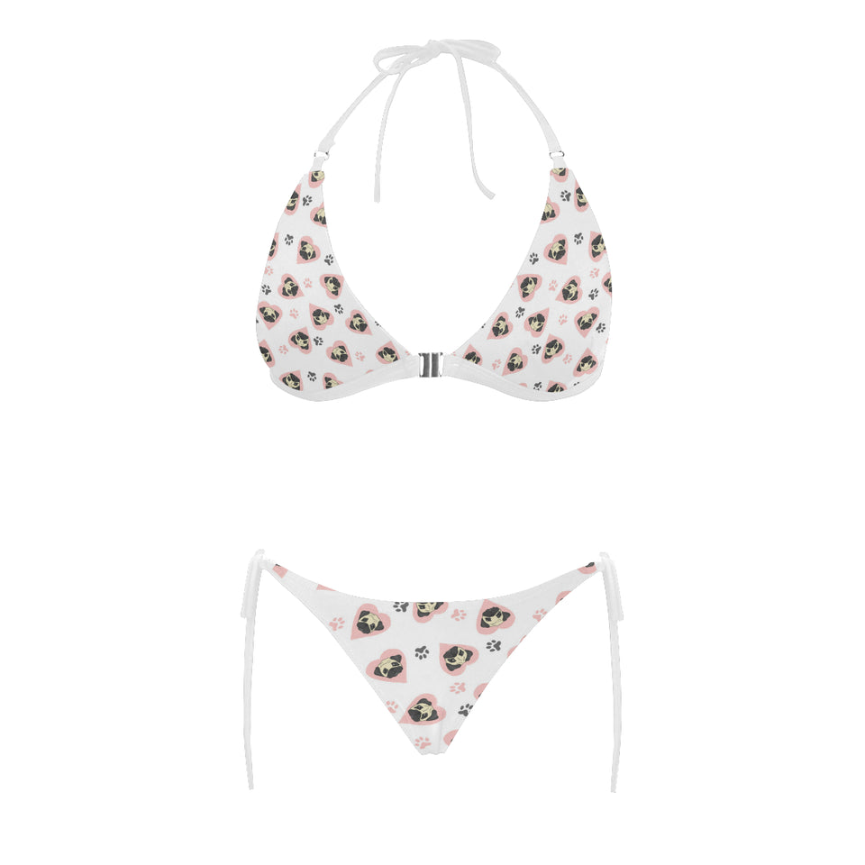 Cute pugs pink heart paw pattern Sexy Bikinis Two-Piece Swimsuits