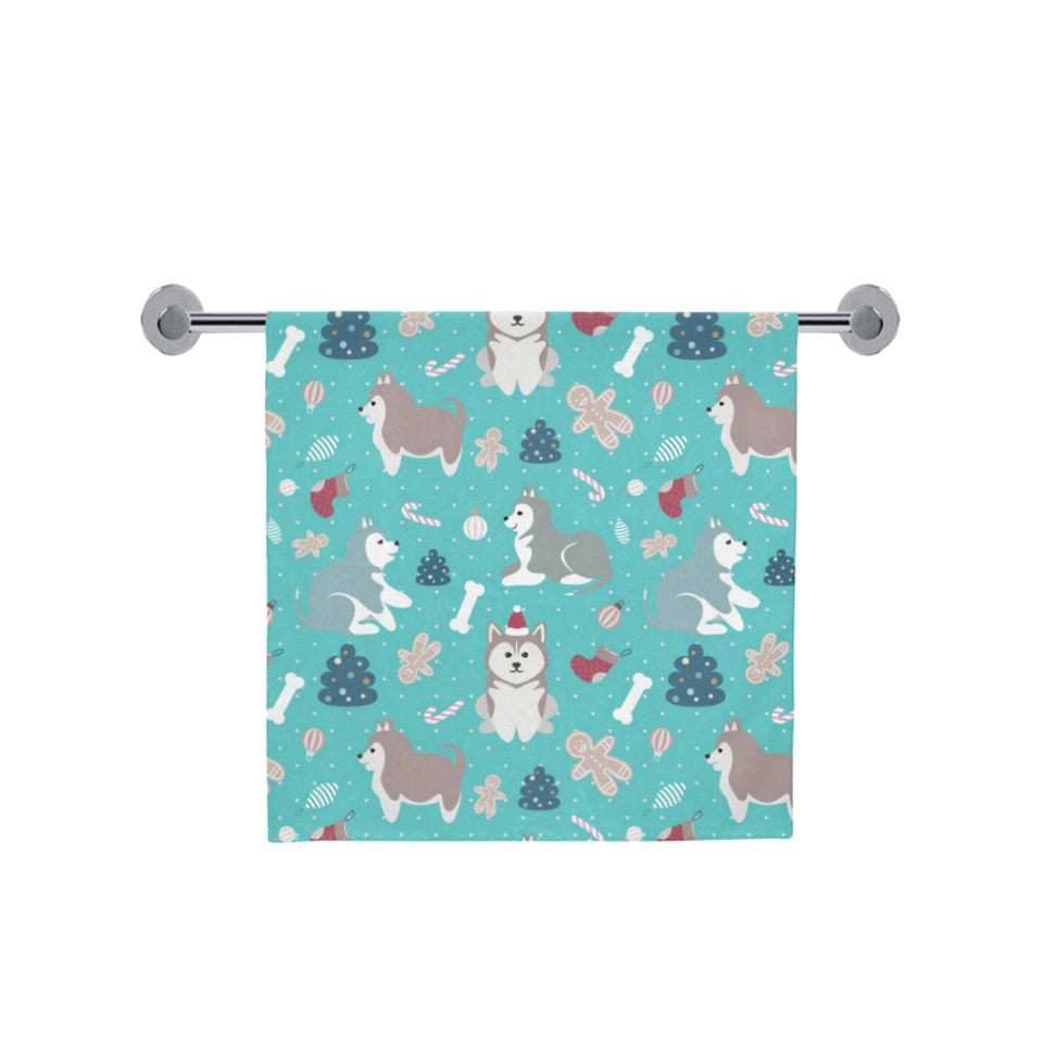 Christmas cute siberian husky puppie pattern Bath Towel