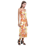 Orange yellow orchid flower pattern background V-Neck Open Fork Long Dress