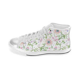 Beautiful pink lotus waterlily leaves pattern Women's High Top Canvas Shoes White