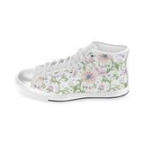 Beautiful pink lotus waterlily leaves pattern Women's High Top Canvas Shoes White