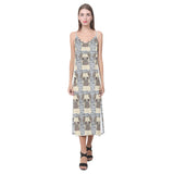 Happy pug pattern V-Neck Open Fork Long Dress