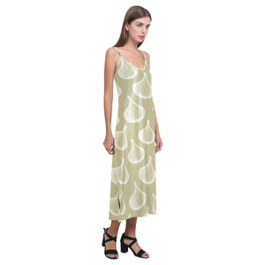 Garlic design pattern V-Neck Open Fork Long Dress