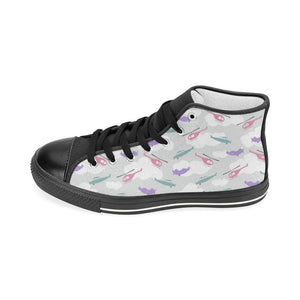 Helicopter plane pattern Women's High Top Canvas Shoes Black